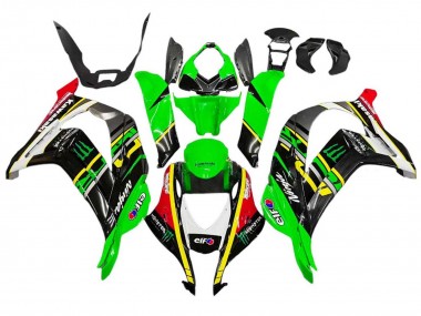 Best 2016-2020 Kawasaki ZX10R Motorcycle Fairings - Green Yellow Red Black Elf Monster