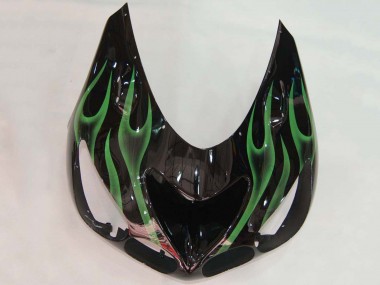 Best 2006-2011 Kawasaki ZX14R ZZR1400 Motorcycle Fairing - Glossy Black Green Flame