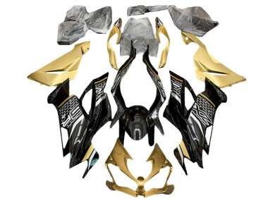 Best 2019-2022 Kawasaki ZX6R Motorcycle Fairings - Gold Glossy Black White Honeycomb