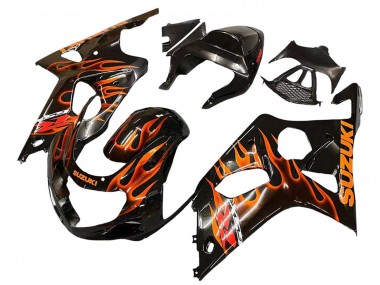 Best 2000-2002 Suzuki GSXR1000 Motorcycle Fairings - Glossy Black Orange Flame