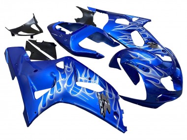Best 2001-2003 Suzuki GSXR 600 / GSXR 750 Motorcycle Fairings - Blue with White Flame