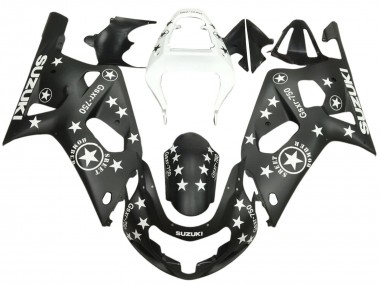Best 2001-2003 Suzuki GSXR 600 / GSXR 750 Motorcycle Fairings - Glossy Black White Star