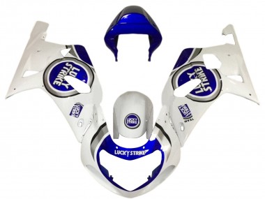 Best 2001-2003 Suzuki GSXR 600 / GSXR 750 Motorcycle Fairings - White Blue Lucky Strike