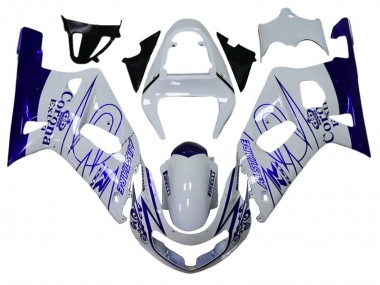Best 2001-2003 Suzuki GSXR 600 / GSXR 750 Motorcycle Fairings - White Blue Corona Alstare