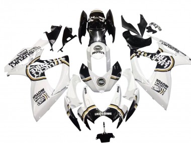 Best 2006-2007 Suzuki GSXR 600 / GSXR 750 Motorcycle Fairings - White Black Lucky Strike Motul