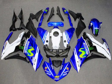 Best 2015-2018 Yamaha YZF R3/R25 Motorcycle Fairings - White Blue Green MoviStar Monster