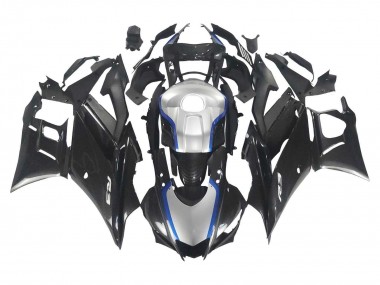 Best 2022-2024 Yamaha YZF R3/R25 Motorcycle Fairings - Black Carbon Fiber Style Silver Blue