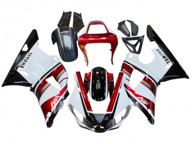 Best 2000-2001 Yamaha YZF 1000 R1 Motorcycle Fairing - Red White Glossy Black