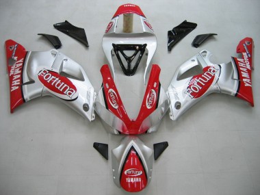 Best 2000-2001 Yamaha YZF 1000 R1 Motorcycle Fairings - Silver Red Fortuna Motul