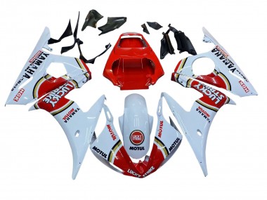 Best 2003-2004 Yamaha YZF R6 Motorcycle Fairings - White Red Lucky Strike Motul