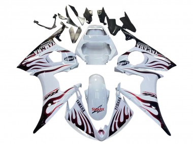 Best 2006-2009 Yamaha YZF R6S Motorcycle Fairings - White with Dark Black Flame