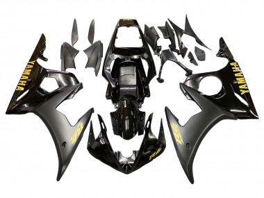 Best 2006-2009 Yamaha YZF R6S Motorcycle Fairings - Glossy Black Matte Black Gold Decals