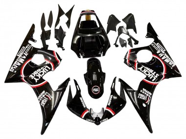 Best 2003-2004 Yamaha YZF R6 Motorcycle Fairings - Glossy Black Red White Lucky Strike Motul