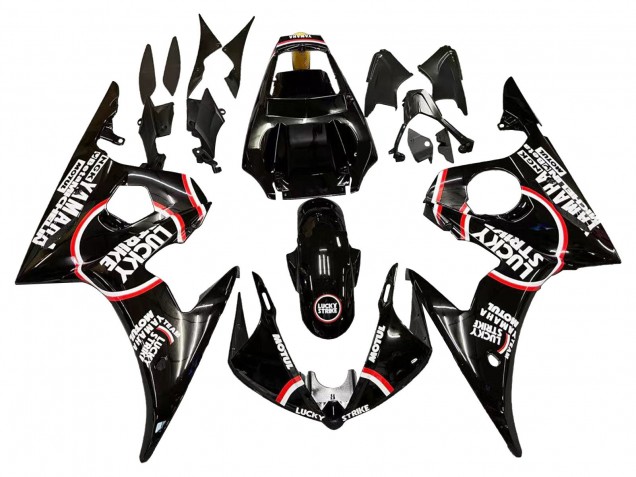 2003-2004 Yamaha YZF R6 Motorcycle Fairings - Glossy Black Red White Lucky Strike Motul