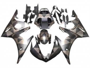 Best 2003-2004 Yamaha YZF R6 Motorcycle Fairings - Grey Matte Black Geometric