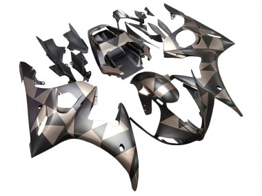 Best 2006-2009 Yamaha YZF R6S Motorcycle Fairings - Grey Matte Black Geometric