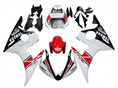 Best 2003-2004 Yamaha YZF R6 Motorcycle Fairings - White Red Glossy Black Motul