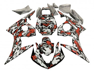 Best 2006-2009 Yamaha YZF R6S Motorcycle Fairings - Black Red Grey Camouflage