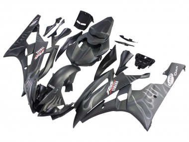 Best 2006-2007 Yamaha YZF 600 R6 Motorcycle Fairings - Matte Black Silver Flame