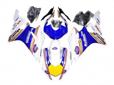 Best 2017-2023 Yamaha YZF 600 R6 Motorcycle Fairings - White Blue Yellow Rothmans
