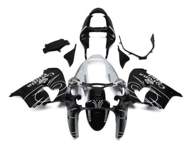 Best 2002-2003 Kawasaki ZX9R Motorcycle Fairings - Glossy Black White Corona Extra