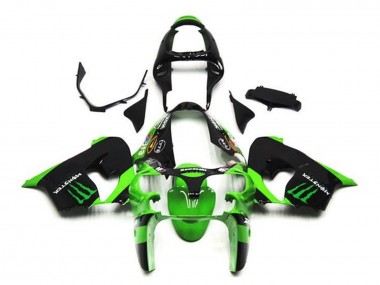 Best 2002-2003 Kawasaki ZX9R Motorcycle Fairings - Green Black Monster