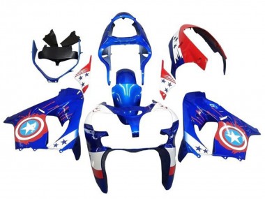 Best 2002-2003 Kawasaki ZX9R Motorcycle Fairings - Blue White Red Captain America Star
