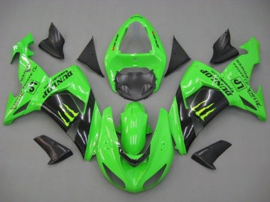 Best 2006-2007 Kawasaki ZX10R Motorcycle Fairings - Green Glossy Black Monster Dunlop