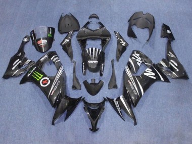Best 2008-2010 Kawasaki ZX10R Motorcycle Fairings - Black White Green Monster