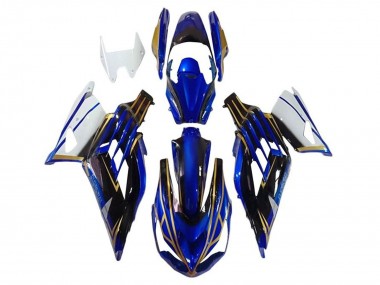 Best 2012-2024 Kawasaki ZX14R ZZR1400 Motorcycle Fairings - White Gold Blue Black Stripe