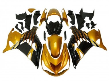 Best 2012-2024 Kawasaki ZX14R ZZR1400 Motorcycle Fairings - Gold Glossy Black