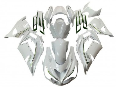 Best 2012-2024 Kawasaki ZX14R ZZR1400 Motorcycle Fairings - White Green Silver Stripe