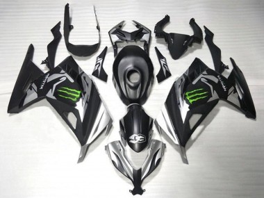 Best 2013-2024 Kawasaki EX300 Motorcycle Fairings - Matte Black Silver Green Monster