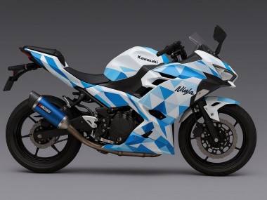 Best 2024-2025 Kawasaki Ninja 500 EX500R Motorcycle Fairings - White Blue Geometric