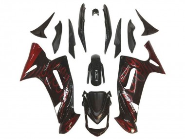 Best 2006-2008 Kawasaki Ninja 650 EX650 Motorcycle Fairings - Glossy Black Red Flame