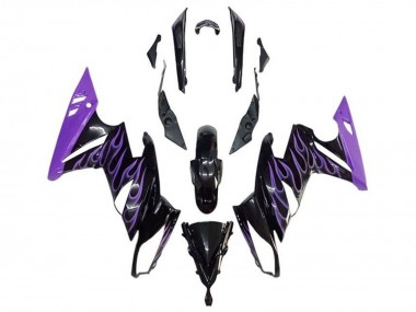 Best 2009-2011 Kawasaki Ninja 650 EX650 Motorcycle Fairings - Glossy Black Purple Flame