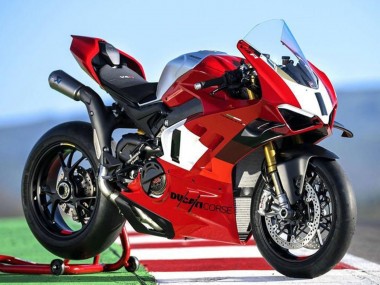 Best 2022-2024 Ducati Panigale V4 V4S Motorcycle Fairings - Silver White Red Corse