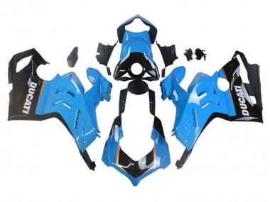 Best 2020-2021 Ducati Panigale V4 V4S Motorcycle Fairings - Light Blue Orange Glossy Black