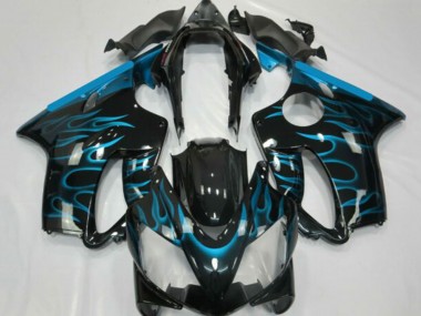 Best 2001-2003 Honda CBR600 F4i Motorcycle Fairings - Glossy Black Light Blue Flame