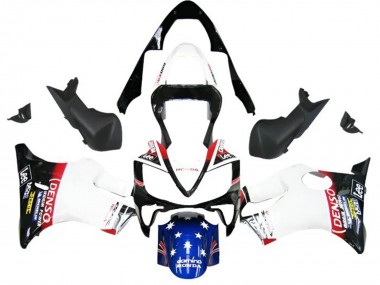 Best 2001-2003 Honda CBR600 F4i Motorcycle Fairings - White Blue Red Glossy Black DENSO Star