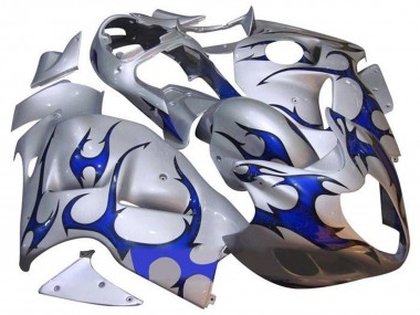Best 1996-2007 Suzuki GSXR 1300 Hayabusa Motorcycle Fairings - Silver Blue Tribal