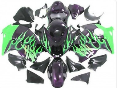 Best 1996-2007 Suzuki GSXR 1300 Hayabusa Motorcycle Fairings - Glossy Black Green Flame
