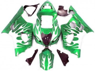 Best 2003-2004 Suzuki GSXR 1000 Motorcycle Fairings - Green White Flame