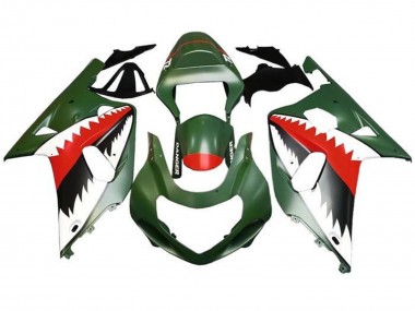 Best 2001-2003 Suzuki GSXR 600 / GSXR 750 Motorcycle Fairings - Matte Army Green White Red Shark