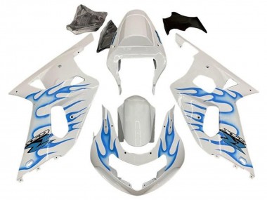 Best 2001-2003 Suzuki GSXR 600 / GSXR 750 Motorcycle Fairings - White Blue Flame