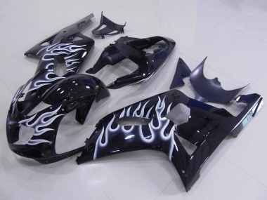 Best 2001-2003 Suzuki GSXR 600 / GSXR 750 Motorcycle Fairings - Glossy Black White Flame