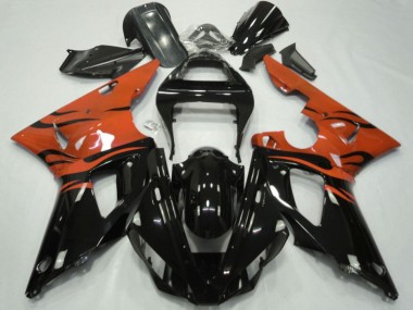 Best 2000-2001 Yamaha YZF 1000 R1 Motorcycle Fairings - Orange Glossy Black Flame
