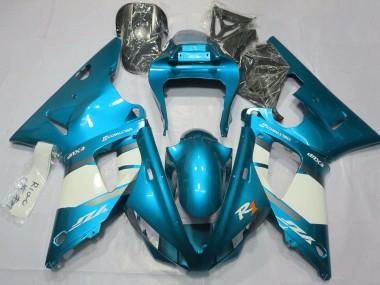 Best 2000-2001 Yamaha YZF 1000 R1 Motorcycle Fairings - Blue White Silver
