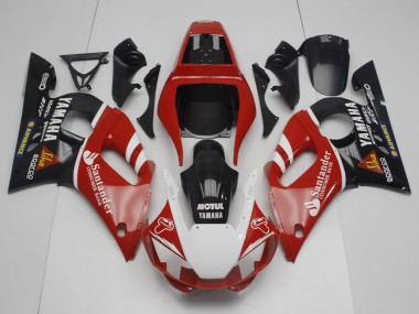 Best 1998-2002 Yamaha YZF R6 Motorcycle Fairings - Red White Black Motul Santander
