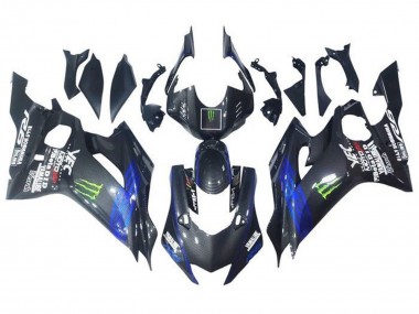Best 2017-2023 Yamaha YZF R6 Motorcycle Fairings - Blue Black Faux Carbon Fiber Green Monster